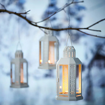 White Metal Miners Lantern Summer Wedding Home Party Room Balconey Deck Decoration 21cm Tealight Candle - 0