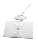 White Wedding Guest Book Register with Silver Pen Matching Stand Set 36 Lined Pages - White Sach Diamante Cover-1
