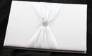 White Wedding Guest Book Register with Silver Pen Matching Stand Set 36 Lined Pages - White Sach Diamante Cover-2