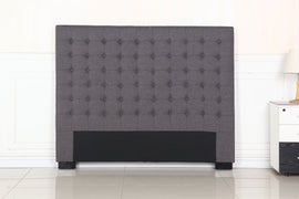 Bed Head Queen Charcoal Headboard Upholstery Fabric Tufted Buttons - 0