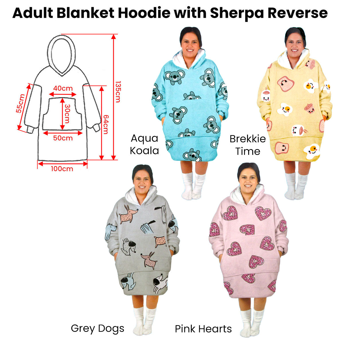 Adult Women Comfy Warm Blanket Hoodie with Sherpa Fleece Reverse Yellow Brekkie Time - 0