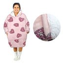 Adult Women Comfy Warm Blanket Hoodie with Sherpa Fleece Reverse Pink Hearts-1