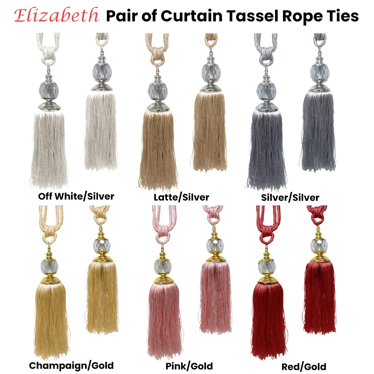 Elizabeth Pair of Curtain Tassel Rope Ties Pink/Gold - 0