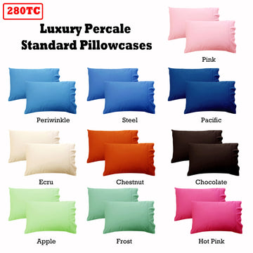 280TC Luxury Percale Standard Pillowcases Steel - 0