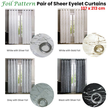Pair of Sheer Eyelet Curtains Grey with Silver Foils 137 x 213 cm - 0