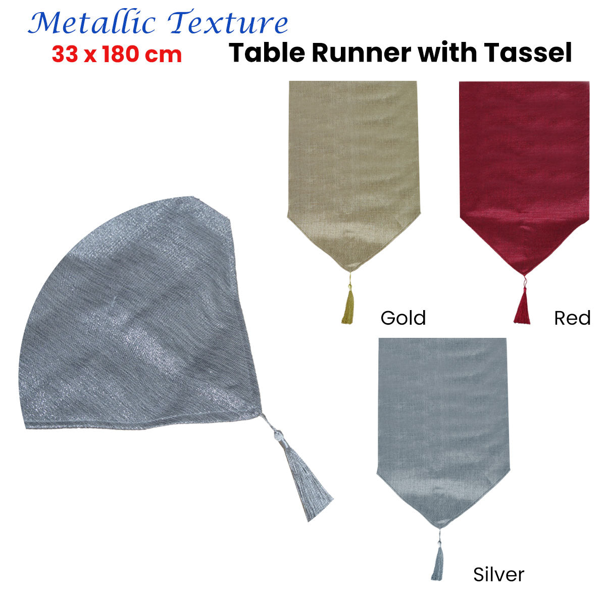Metallic Texture Table Runner with Tassel 33 x 180 cm Red - 0