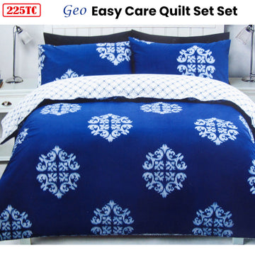 225TC Geo Damask Cotton Rich Easy Care Quilt Cover Set Queen - 0