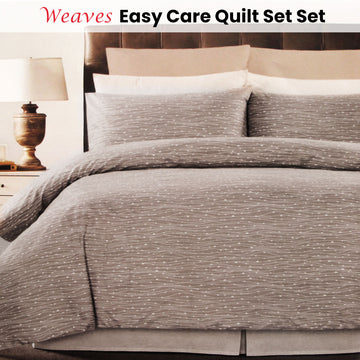 Weaves Coffee Easy Care Quilt Cover Set Single - 0