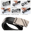 Adjustable Slide Luxury Leather Belt For Men's Automatic Buckle Ratchet Business Dress Belts (FB8502#15)-3