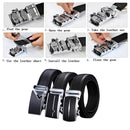 Adjustable Slide Genuine Leather Belt Men's Plate Reversible Buckle Business Dress Belts (FB8603#38)-3