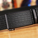 Genuine Cowhide Embossed with Crocodile Pattern Belt  Luxury Business Automatic Belts (Black)-4