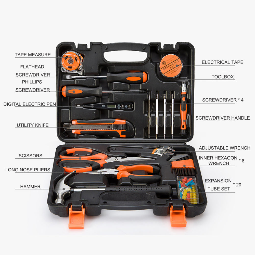 45 Pcs Household Hand Tools Set Hand Tool Kit for Home Office Car Repair Tools - 0