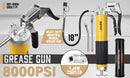 18inch Grease Gun 8000PSI Pistol Grip Flex Hose Heavy Duty Barrel With Cartridge-2