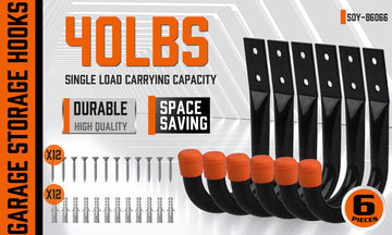 HORUSDY 6Pc Wall Mount Garage Hooks Set Heavy Duty Steel Storage Rack Hanger - 0