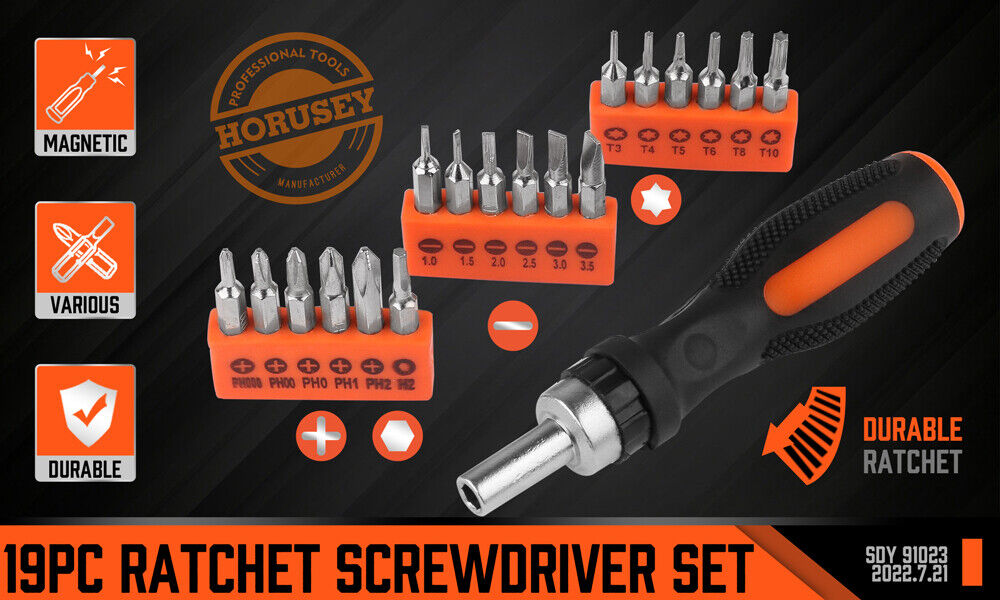 HORUSDY 19 Pcs Ratchet Precision Screwdriver Bits Set Slotted Phillips Tox Hex - 0