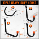 12Pc Wall Mount Hooks Set Heavy Duty Steel Garage Storage Rack Utility Hangers-3
