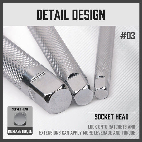 L Shape Socket Extension Bar 1/4" 3/8" 1/2" Drive Wrench Breaker CR-V Anti-Slip