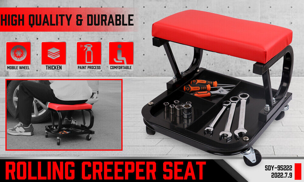 HORUSDY Rolling Creeper Seat Workshop Mechanic Stool Garage Repair Storage Tray - 0