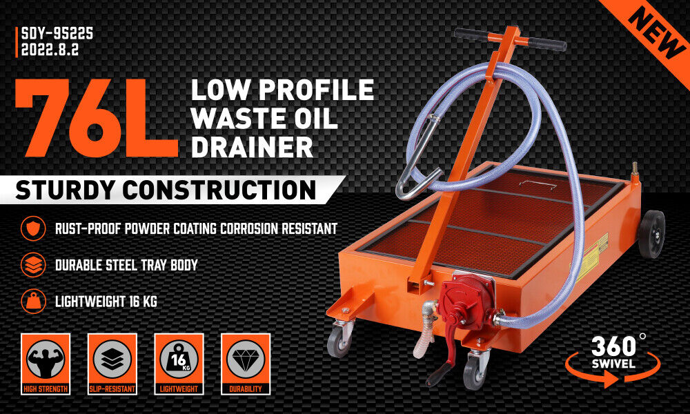 HORUSDY 76L Low Profile Waste Oil Drainer Mobile Workshop Pump Vehicle 4WD Truck - 0