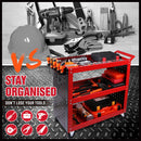 3-Tier Heavy Duty Steel Tool Trolley - Workshop Cart with Pegboard, Hooks and Locking Swivel Casters-8