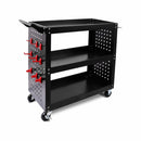 3-Tier Heavy Duty Steel Tool Trolley - Workshop Cart with Pegboard, Hooks and Locking Swivel Casters-11