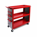 3-Tier Heavy Duty Steel Tool Trolley - Workshop Cart with Pegboard, Hooks and Locking Swivel Casters-13