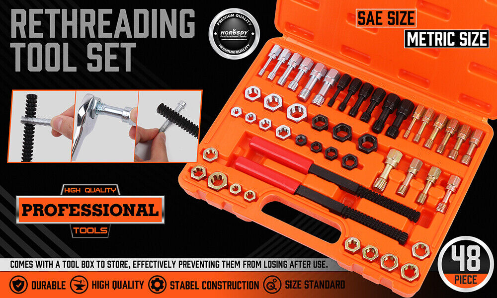 48-Pieces SAE and Metric Thread Restorer Kit Fractional Metric Thread Restorer - 0