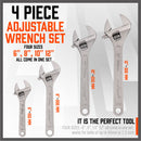 4Pc Adjustable Wrench Set Heavy Duty Shifter Spanner Wide Open Jaw 6"/8"/10"/12"-3