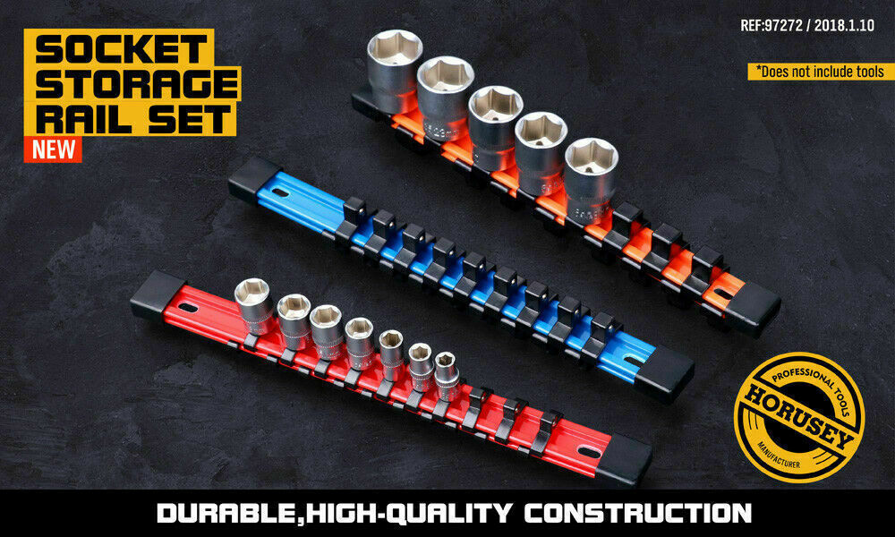 3Pc Double-Side Sockets Holder Tool Organizer Rails WorkShop Rack 1/4" 3/8" 1/2" - 0
