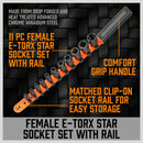 11Pc E-Torx Socket Set Female External Star Type E4-E20 3/8" 1/4" Dr. With Rail-3
