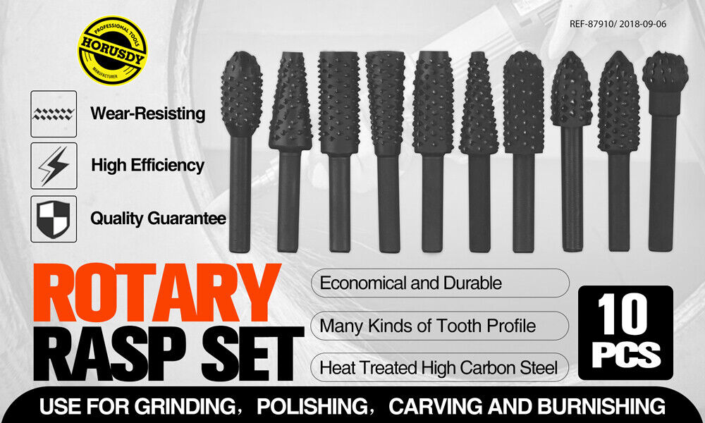 10Pc Rotary Bits Set Router Drill Bit Burr Wood Rasp File Drill Bits Wood Timber - 0