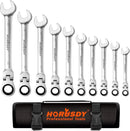 10Pc Flexible Head Ratchet Spanner Set Metric Wrench CRV With Carry Pouch 8-22MM-1