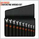 10Pc Flexible Head Ratchet Spanner Set Metric Wrench CRV With Carry Pouch 8-22MM-7
