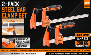 2Pc F-Clamps 60x300mm Heavy Duty Steel Bar Quick Release Grip Handle Woodworking - 0