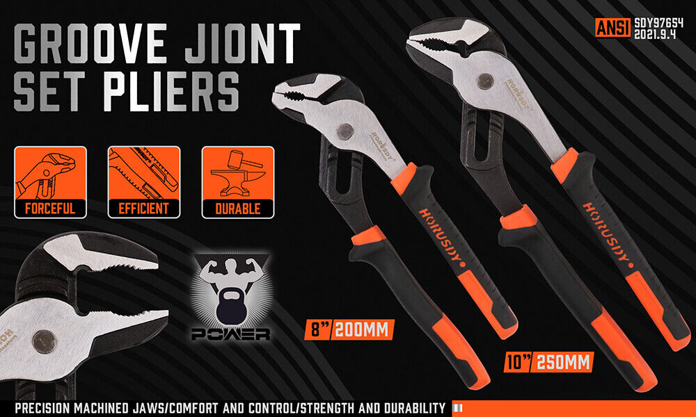 2Pc Groove Joint Pliers 8 & 10-inch Multi Grip Non-Slip Heavy Duty Pipe Wrench - 0