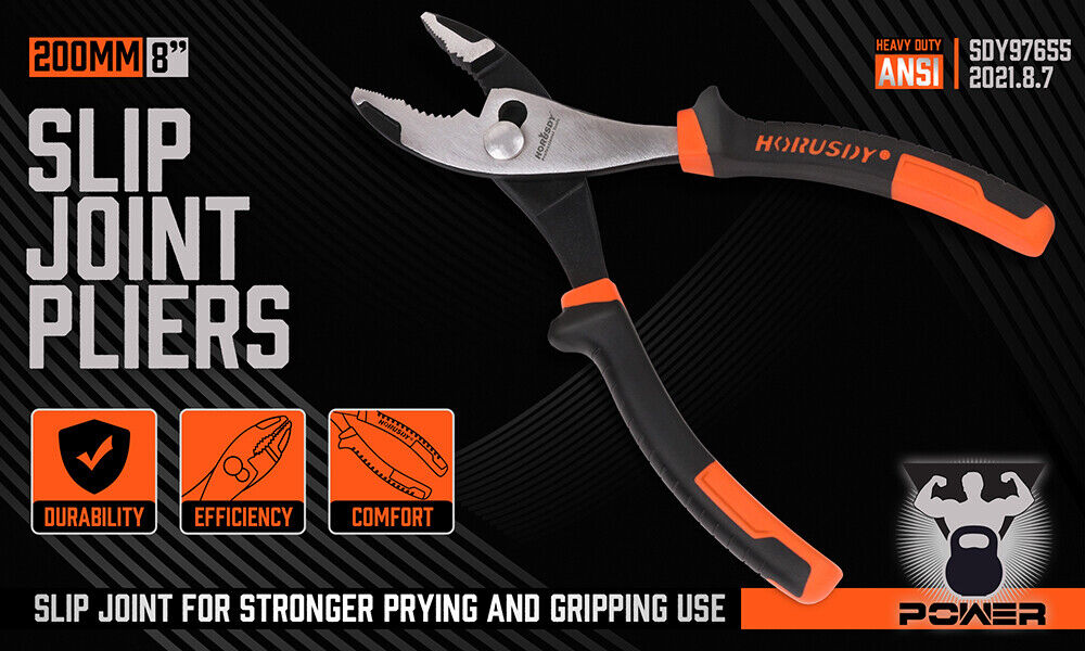 8" Slip Joint Pliers Adjustable Heavy Duty Jars Non-Slip Grip Handle 200mm - 0
