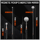 3Pc Magnetic Pick Up Tool Swivel Inspection Mirror Flexible Telescope LED Light-3