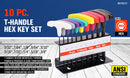 10-Piece T-Handle Hex Key Set, Allen Wrench SAE/Imperial Sizes 3/32"-3/8", Heat-Treated Steel with Color-Code Organizer Stand-2