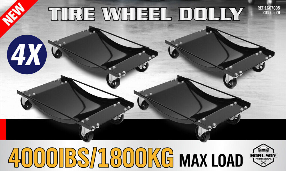 4 x Heavy Duty Wheel Dolly 450 kg 1000 lb Car Vehicle Positioning Jack Platform - 0