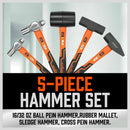 5Pc Hammer Set Rubber / Ball Pein / Sledge / Cross Pein Mallet TPR Grip Handle-8