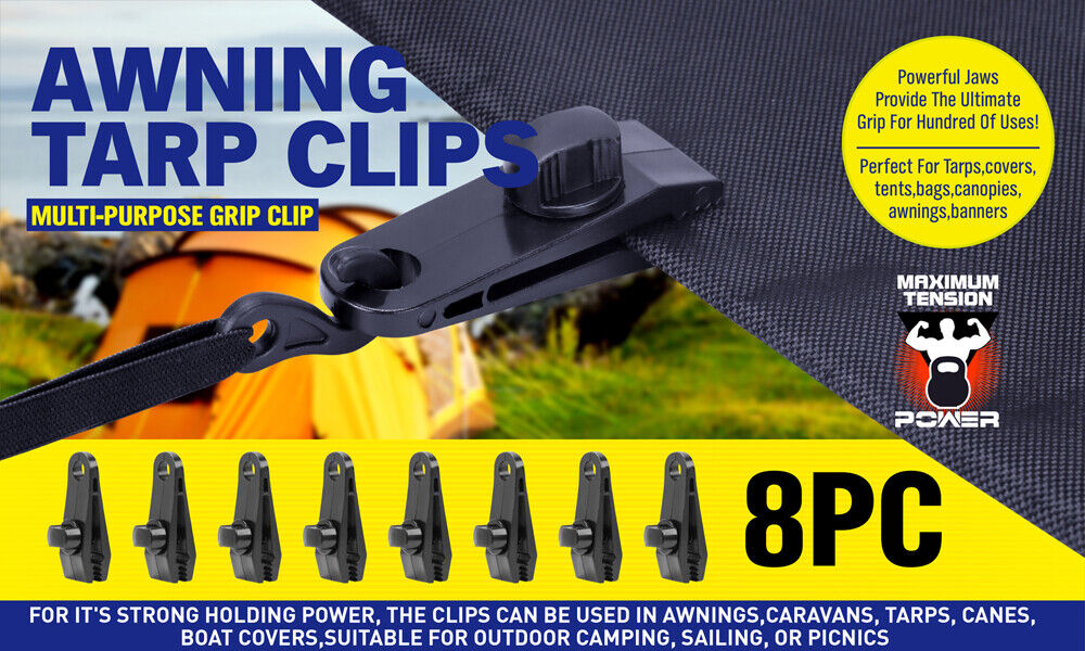 8Pc Awning Tarp Clamp Set Clips Hangers Survival Tent Emergency Grommet - 0