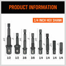 8Pc Drill Socket Adapter Set Impact Nut Driver Hex Extension Bits 1/4" 3/8" 1/2"-8