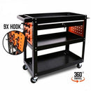 3-Tier Drawer Tool Storage Trolley Workshop Cart Steel Chest w/t Pegboard Hooks-1