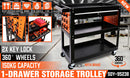 3-Tier Drawer Tool Storage Trolley Workshop Cart Steel Chest w/t Pegboard Hooks-2
