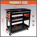 3-Tier Drawer Tool Storage Trolley Workshop Cart Steel Chest w/t Pegboard Hooks-3