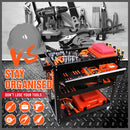 3-Tier Drawer Tool Storage Trolley Workshop Cart Steel Chest w/t Pegboard Hooks-9