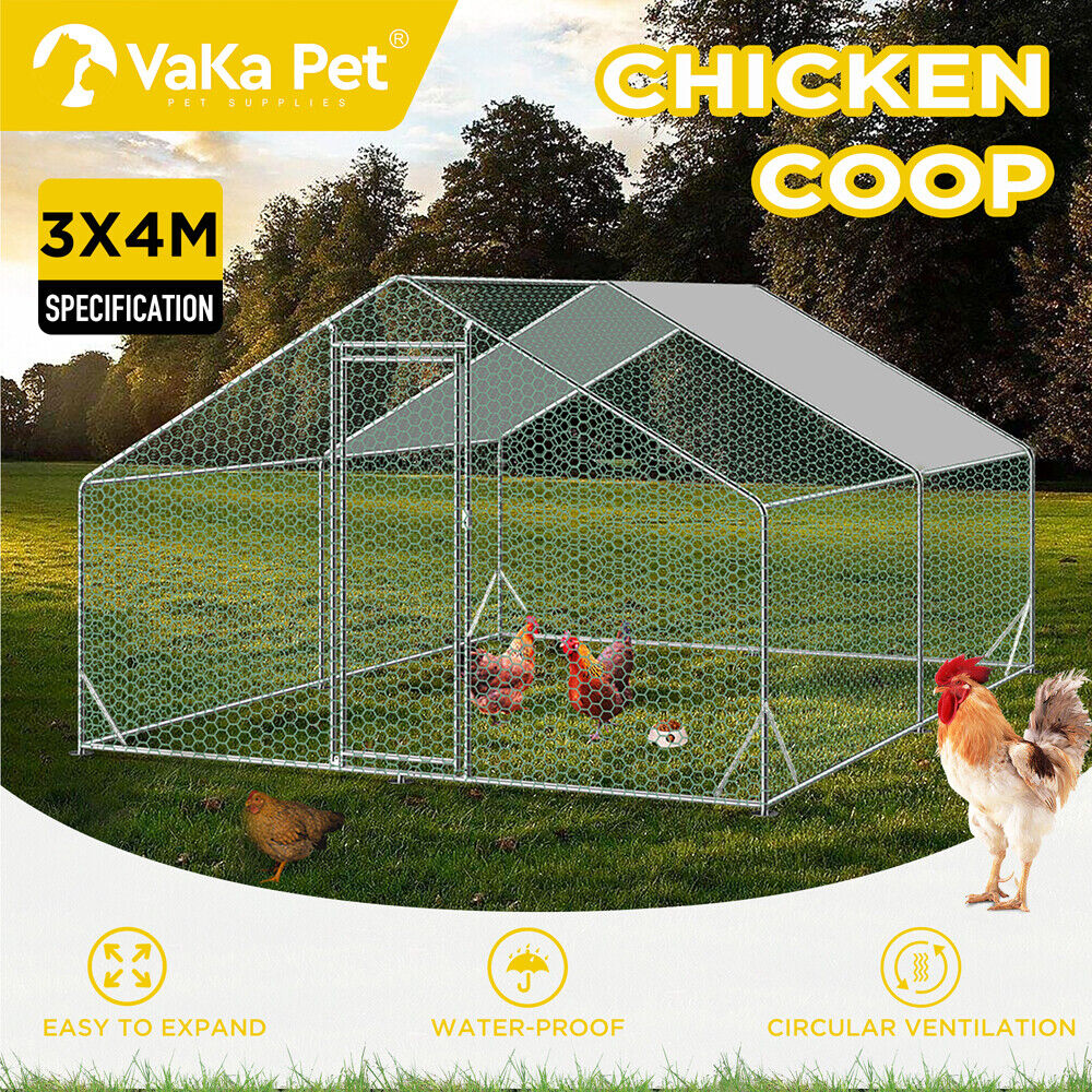 VaKa 3x4x1.95m Metal Walk-in Chicken Coop Rabbit Hutch Cage Hen House Chook Au - 0