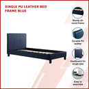 Single PU Leather Bed Frame Blue-3
