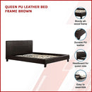 Queen PU Leather Bed Frame Brown-3