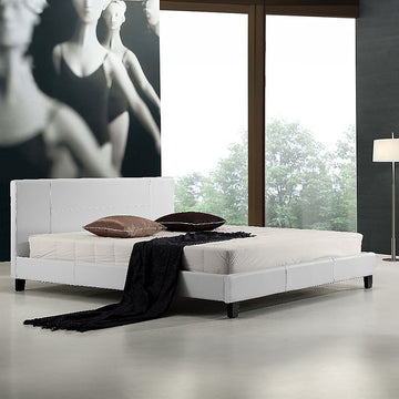 King PU Leather Bed Frame White - 0